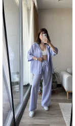 Star Çizgili Lila Gömlek Pantolon Takım