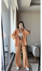 Star Çizgili Turuncu Gömlek Pantolon Takım