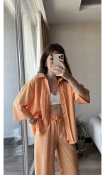 Star Çizgili Turuncu Gömlek Pantolon Takım