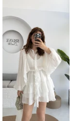 Star Kuşaklı Elbise - Beyaz - 205164