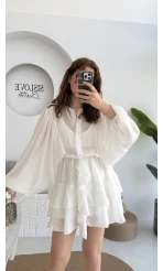 Star Kuşaklı Elbise - Beyaz - 205164