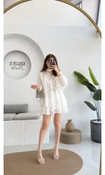 Star Kuşaklı Elbise - Beyaz - 205164