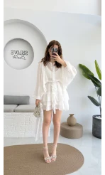 Star Kuşaklı Elbise - Beyaz - 205164