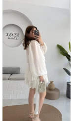 Star Kuşaklı Elbise - Beyaz - 205164