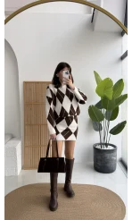 Stephen Baklava Desenli Kazak Mini Etek Takım - Ekru