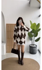 Stephen Baklava Desenli Kazak Mini Etek Takım - Ekru