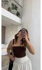 Straplez Crop Pedli Body - Kahve - Kod: 23369