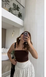 Straplez Crop Pedli Body - Kahve - Kod: 23369
