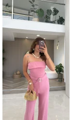 Straplez Kemerli Tulum - Pembe - Kod: 580409