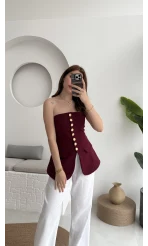 Straplez Yelek Bordo