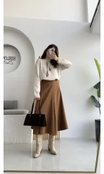 Süet Midi Etek Camel