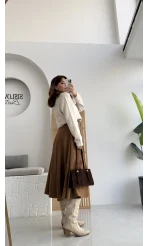 Süet Midi Etek Camel