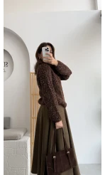 Süet Midi Etek Haki