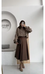 Süet Midi Etek Kahverengi