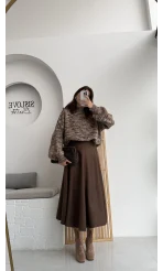 Süet Midi Etek Kahverengi
