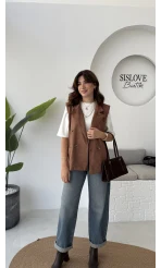Süet Yelek - Kahve - Kod: 1211