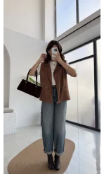 Süet Yelek - Kahve - Kod: 1211