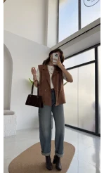 Süet Yelek - Kahve - Kod: 1211