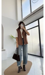 Süet Yelek - Kahve - Kod: 1211