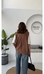 Süet Yelek - Kahve - Kod: 1211