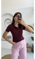 Sugar Polo Yaka Kısa T-shirt - Bordo