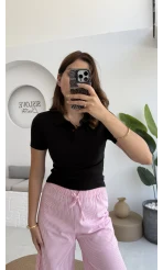 Sugar Polo Yaka Kısa T-shirt - Siyah