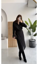 Tanya Asimetrik Kesim Düğme Detay Süet Etek - Siyah