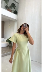 Taş Detay Midi Boy Elbise - Mint - Kod: 3220