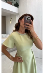 Taş Detay Midi Boy Elbise - Mint - Kod: 3220