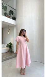 Taş Detay Midi Boy Elbise - Pembe - Kod: 3220