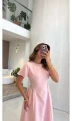 Taş Detay Midi Boy Elbise - Pembe - Kod: 3220