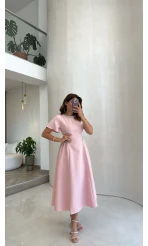 Taş Detay Midi Boy Elbise - Pembe - Kod: 3220
