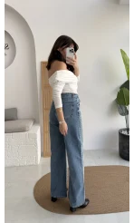 Taşlı Mavi Yüksek Bel Denim Jean Pantolon - Kod: 1014