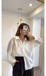 Taşlı Oversize Modal Gömlek - Beyaz - Kod: 5106