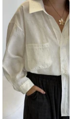 Taşlı Oversize Modal Gömlek - Beyaz - Kod: 5106