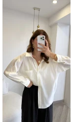 Taşlı Oversize Modal Gömlek - Beyaz - Kod: 5106