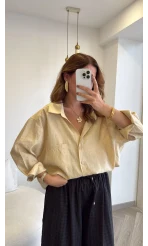 Taşlı Oversize Modal Gömlek - Gold - Kod: 5106