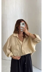 Taşlı Oversize Modal Gömlek - Gold - Kod: 5106