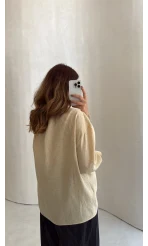 Taşlı Oversize Modal Gömlek - Gold - Kod: 5106