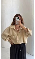 Taşlı Oversize Modal Gömlek - Gold - Kod: 5106
