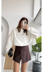 Taşlı Sweatshirt - Beyaz