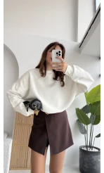 Taşlı Sweatshirt - Beyaz