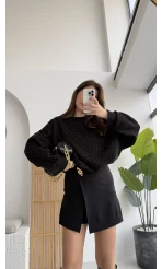 Taşlı Sweatshirt - Siyah