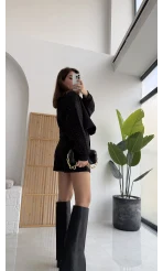 Taşlı Sweatshirt - Siyah