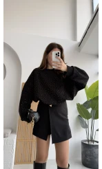 Taşlı Sweatshirt - Siyah