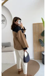 Teddy Kumaş Düğmeli Denim Ceket