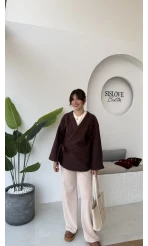 Teddy Kumaş Kimono - Kahve - Kod: 7020