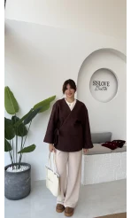 Teddy Kumaş Kimono - Kahve - Kod: 7020