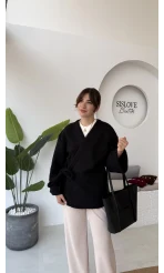 Teddy Kumaş Kimono - Siyah - Kod: 7020