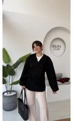 Teddy Kumaş Kimono - Siyah - Kod: 7020